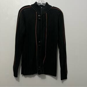 QiCai Wolf Rib Knit Full Zip Button Up Sweater | Men’s Size Medium